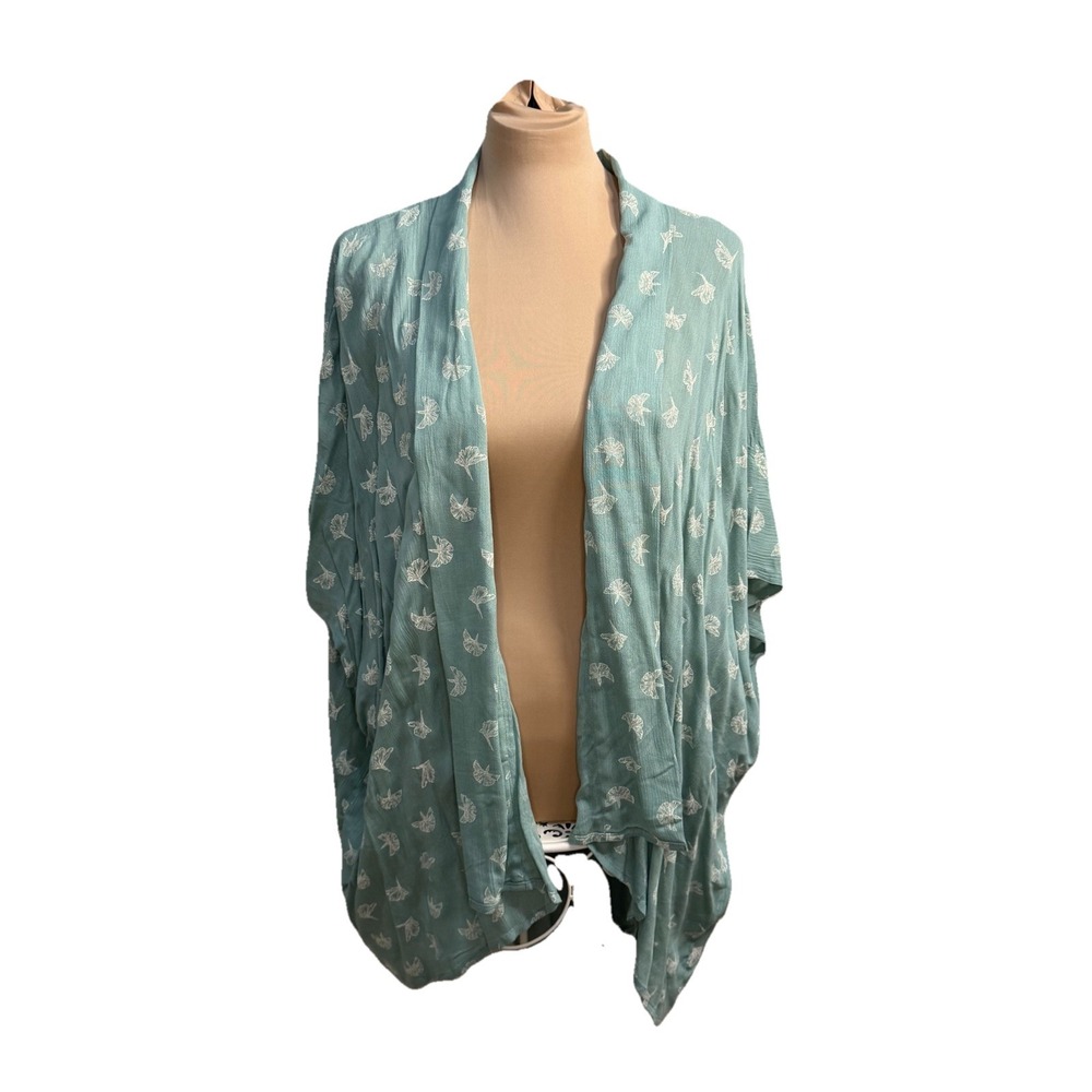 Symbology Oversized Kimono Cardigan‎ OS Plus Friendly Sea Foam Green Boho Floral